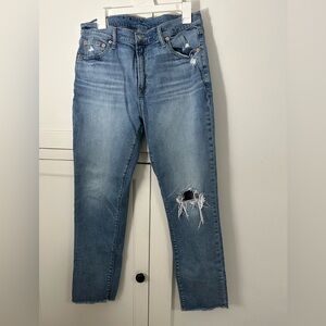 GAP Blue Distressed Straight Leg Jeans